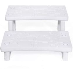 XtremepouwerUS Premium Multi Purpose 2-Step Spa Hot Tub Pool RV Campers Deck Steps Lightweight Sided Step (White 27