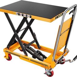 Foldable Hydraulic Lift Table Cart, 330lbs Capacity, 28.5" Lifting Height, Single Scissor Lift with Non-Slip Pad & Thickened Scissors Design for Mater