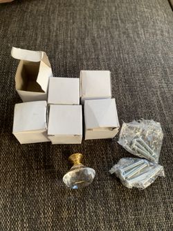 6 Diamond & Gold Drawer Knobs Pull Handles 