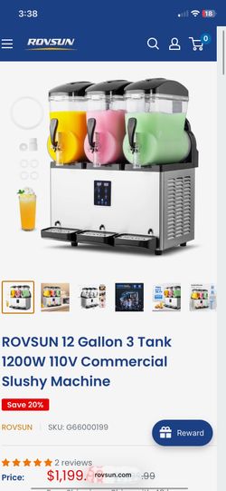 12 Gallon 3 Tank 1200W 110V Commercial Slushy Machine