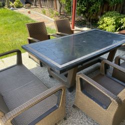 Mosaic Slate Stone Patio Table Set