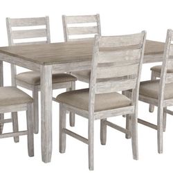 Skempton White/Light Brown Dining Table and Chairs