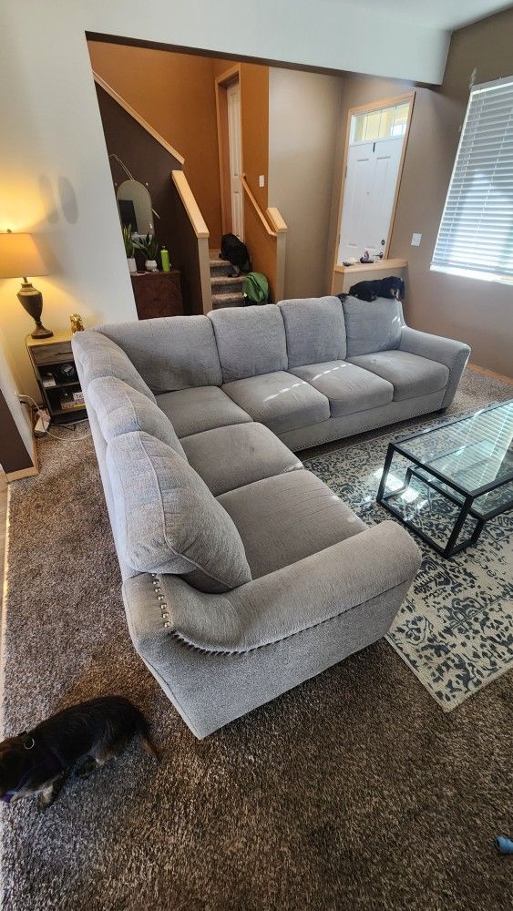 L-Shaped 2-Piece Fabric Sectional - Light Gray - $500
