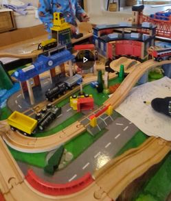 Wooden train set with table