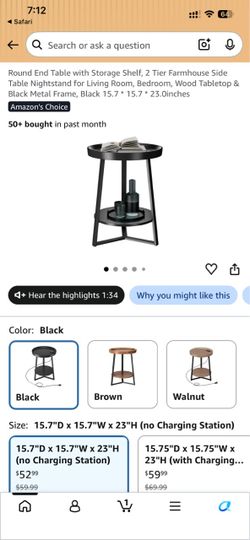 Round End Table with Storage Shelf, 2 Tier Farmhouse Side Table Nightstand for Living Room, Bedroom,