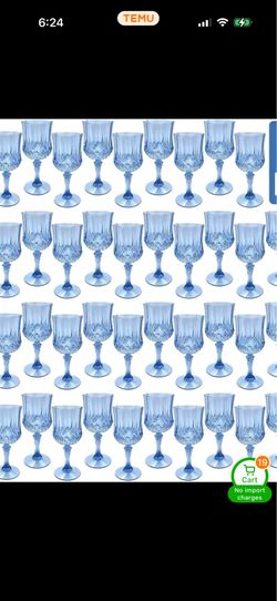 96 Pack Blue Plastic Party Cups Set-7Oz Champagne Flutes Wine Glasses, Vintage Stemware for Wedding, Birthday Party Pack, Table Decor, Camping, Bulk R