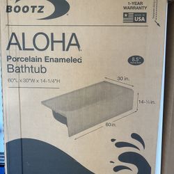 Aloha Porcelain Enameled Bathtub 60”L x  30”W x 14-1/4”H Right Drain In White