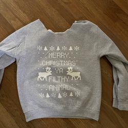 Adorable Home Alone Filthy Animal Holiday Crewneck Off Shoulder Sweater