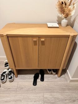 Mid-Century Modern Solid Wood Accent Cabinet Light Brown