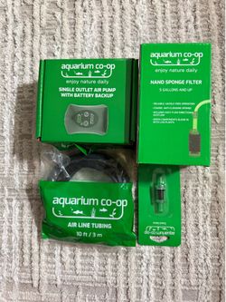 Aquarium Co-op Air Pump Kit w/ Battery Backup + Nano Sponge Filter (New)