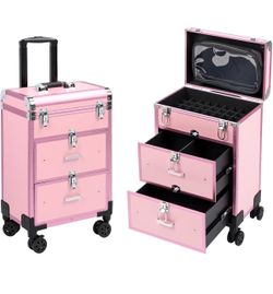 New 3 in 1 Rolling Makeup Case Pink