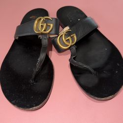Gucci GG Marmont Leather Thong Sandals (women’s).