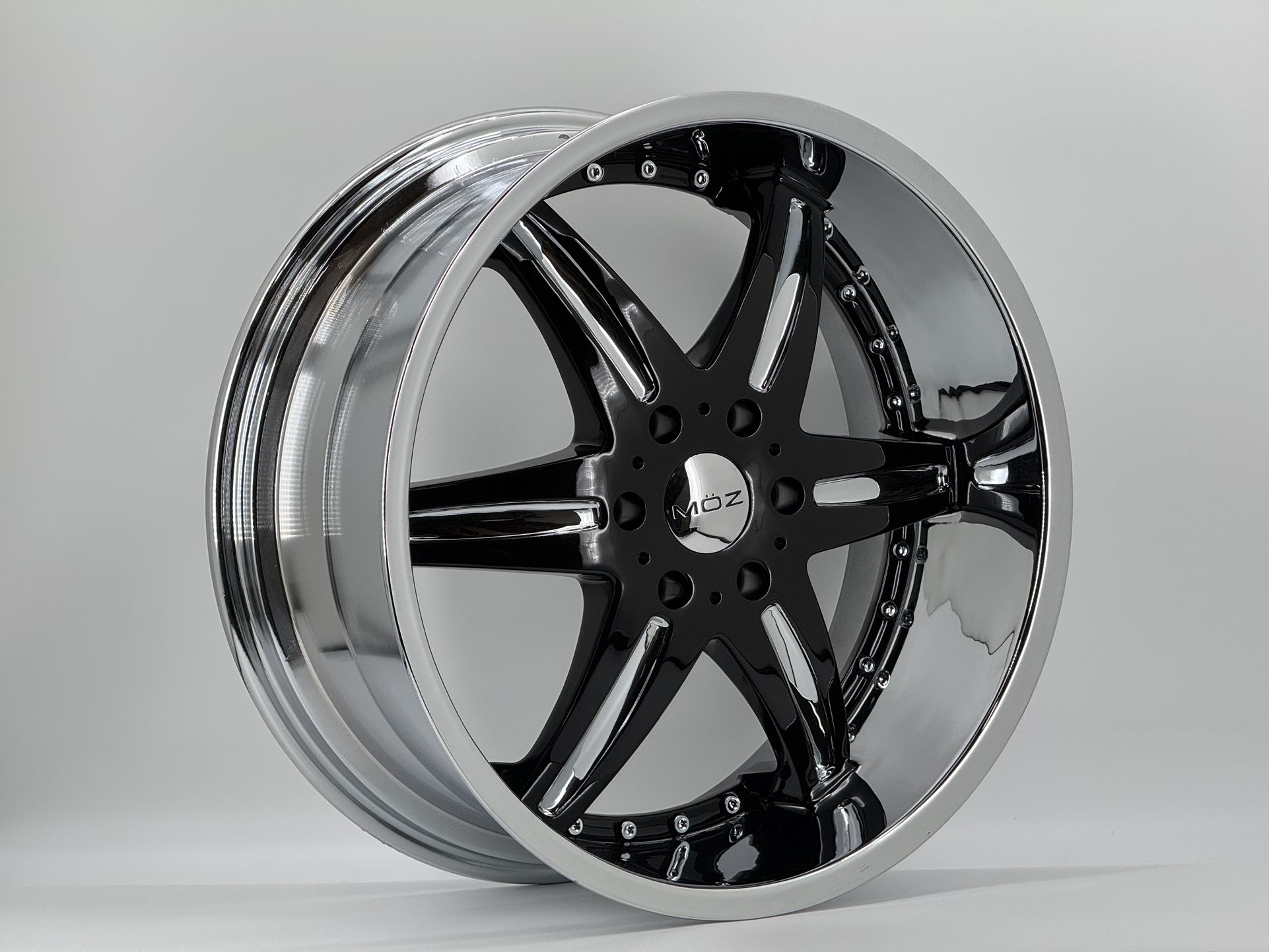 22" MOZ Wheels style Dinner Roll 22x9.5 Chrome & Black finish 6 lug / 6x139.7 4 New In Box #1