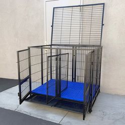 (New in box) $280 X-Large 49” Heavy-Duty Folding Dog Cage 49x38x43” Two-Door Crate Kennel w/ Divider