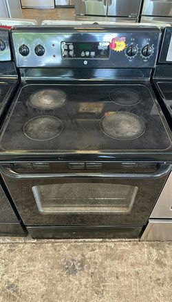 Black GE Electric Range with Glass Top