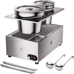 =1200W Stainless Steel Electric Soup Warmer 20 Quart Bain Marie Pot Steam Table Food Warmer 86~185℉ Adjustable Temperature Soup Kettle