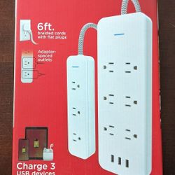 New Ultra Pro Elite 6ft Surge Protector w/ 3 USB + 6ft Extension Cord