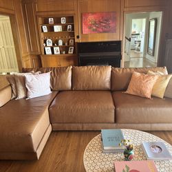 Crate & Barrel Brown Leather Couch