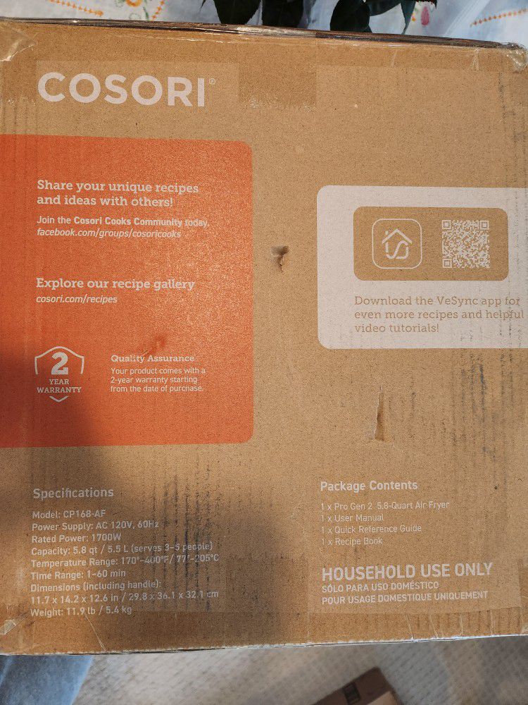 COSORI Pro Gen 2 Air Fryer 5.8QT Model CP168-AF Upgraded Version Black  Brand New