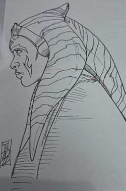 Ahsoka Tano Star Wars OOAK Original Sketch Drawn And Signed By Artist Tom Hodges