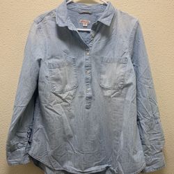 Merona Light Blue Wash Jean Button Up Shirt 
