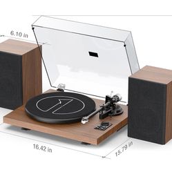 1 by ONE Bluetooth Turntable HiFi System with 36 Watt Bookshelf Speakers, Bluetooth