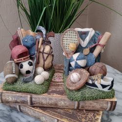 $15 Sporting Boys Bookends. Polyresin Handpainted. Fun Boys Room Decor 