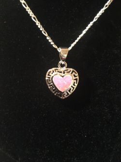 Sterling Silver Heart Greek Pattern Pink Opal Pendant only - chain sold separately