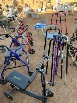 $50 Walker with 4 wheels. $35 Push 2 wheel walkers, $15 Canes Various colores