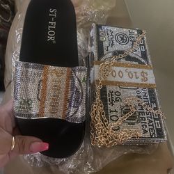 Money designed slides and purse