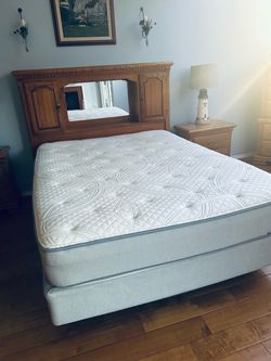 Queen Bed Frame with Bookcase Headboard and Mattress