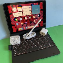 Apple IPad 9th Generation (10.2” Retina /Touch ID /IOS 18/ 2021 Model) 64GB with Pen, Keyboard  & Accessories