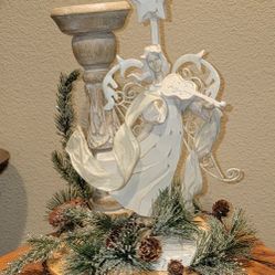 Christmas Angel Centerpiece Carved Wood Candle Stick Live Edge Table Decor