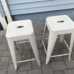 Set Of Two White Metal Stools