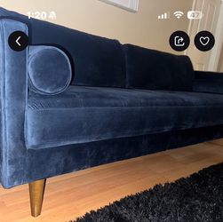 Navy blue suede sofa lightly used missing one button