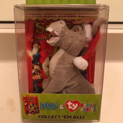 Dreamworks Shrek The Halls  2008 DVD & ty Beanie Baby Donkey Plush New Sealed