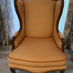 Set Of 2 Armchairs Wood Velvet Fabric Antique Wing chair  