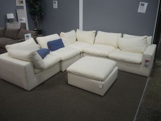 Modular 'Cloud' 5-Piece Sectional + Ottoman – Feather-Soft Down, Cream