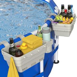 VICHTOP Poolside Storage Basket w/ Cup Holder, Accessories for Above Pools - Off-White, 2 pcs (NEW)