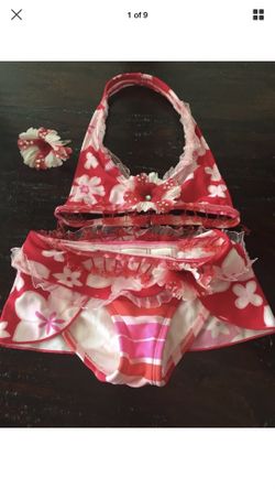 New Custom Made 3 Piece Girls Hawaiian Swimwear size XS (4/5