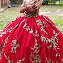 Red And Gold Quinceañera Dress