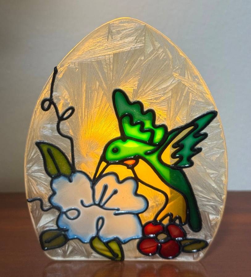 Vintage Stained Glass Hummingbird Candle Holder Decor