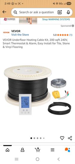 Vevor underground Heating cable kit 200 sqft 240v Thermostat