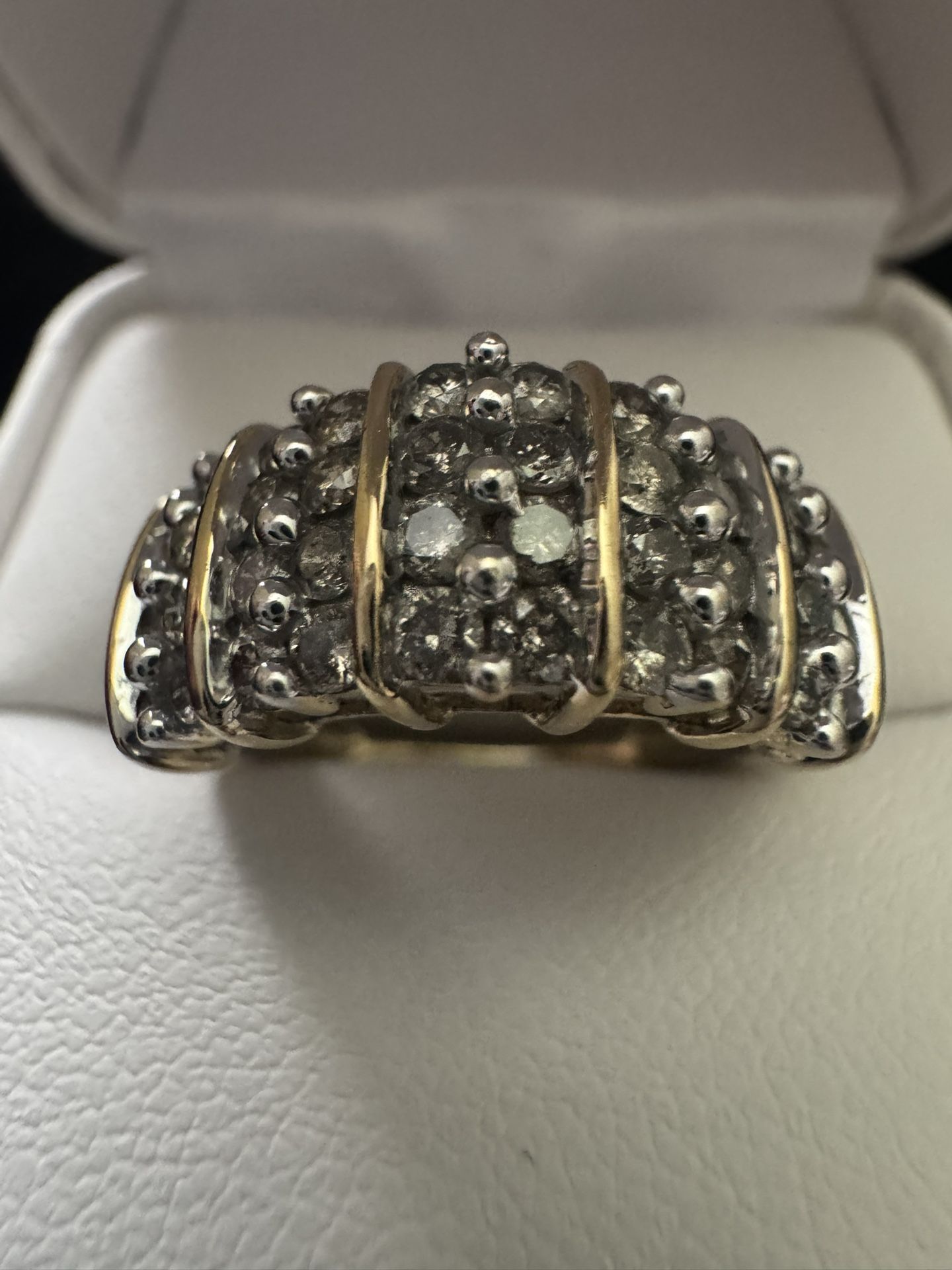 Sterling Silver Vermeil ~3/4CTW Diamond Cluster Band Ring Size 7