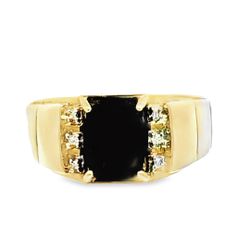 Elegant Onyx Stone Ring 10K Yellow Gold 0.02ctw Diamond 1.87ctw Onyx