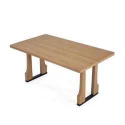 63'' Rectangular Dining Table for 6, MDF Wood Double Pedestal Kitchen Table Only,Light Ash+Black