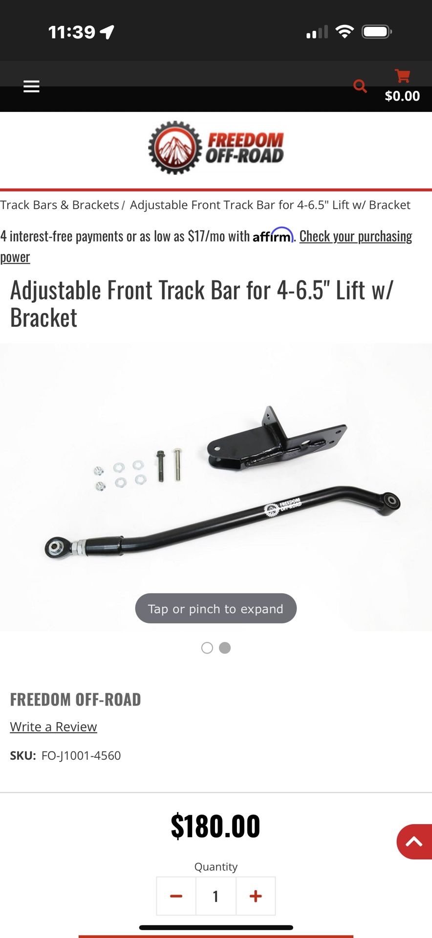 Xj Adjustable Front Track Bar 4-6.5’ Lift w Bracket