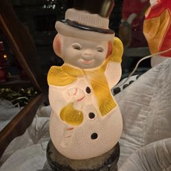 Vintage Blow Mold Snowman Yellow Scarf