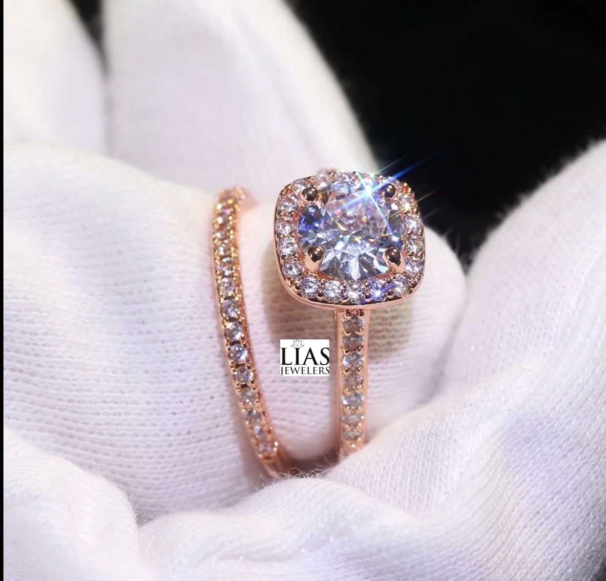 New 18k Rose Gold Wedding Ring Set 