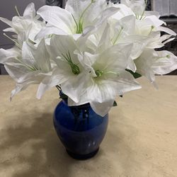 Blue Glass Vase With Flowers